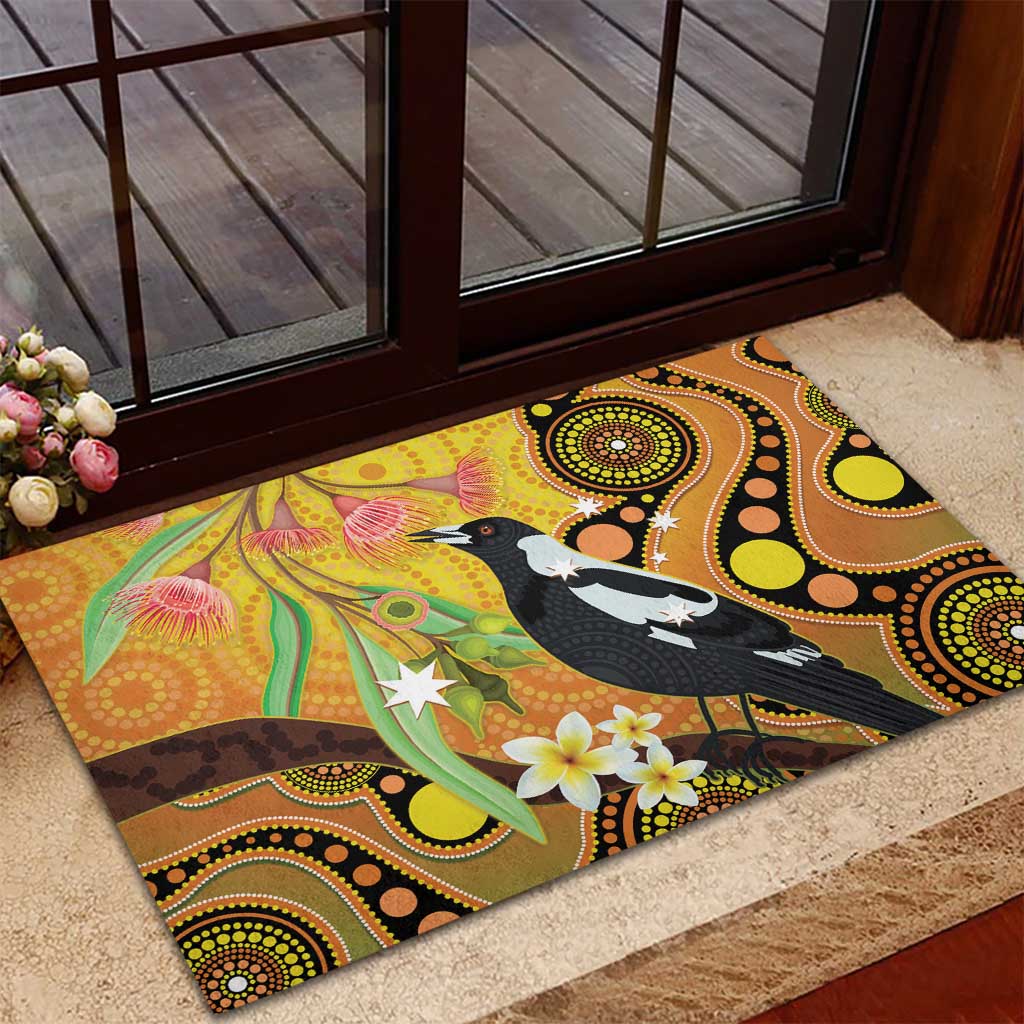 Australia Eucalyptus Flower And Magpie Rubber Doormat Aboriginal Art