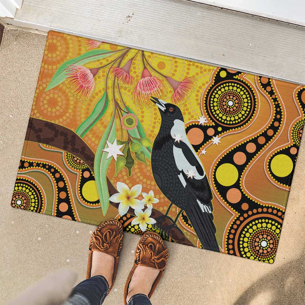 Australia Eucalyptus Flower And Magpie Rubber Doormat Aboriginal Art