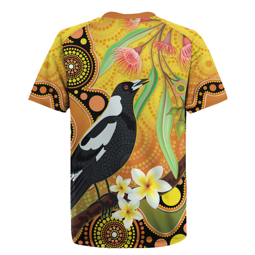 Australia Eucalyptus Flower And Magpie Rugby Jersey Aboriginal Art