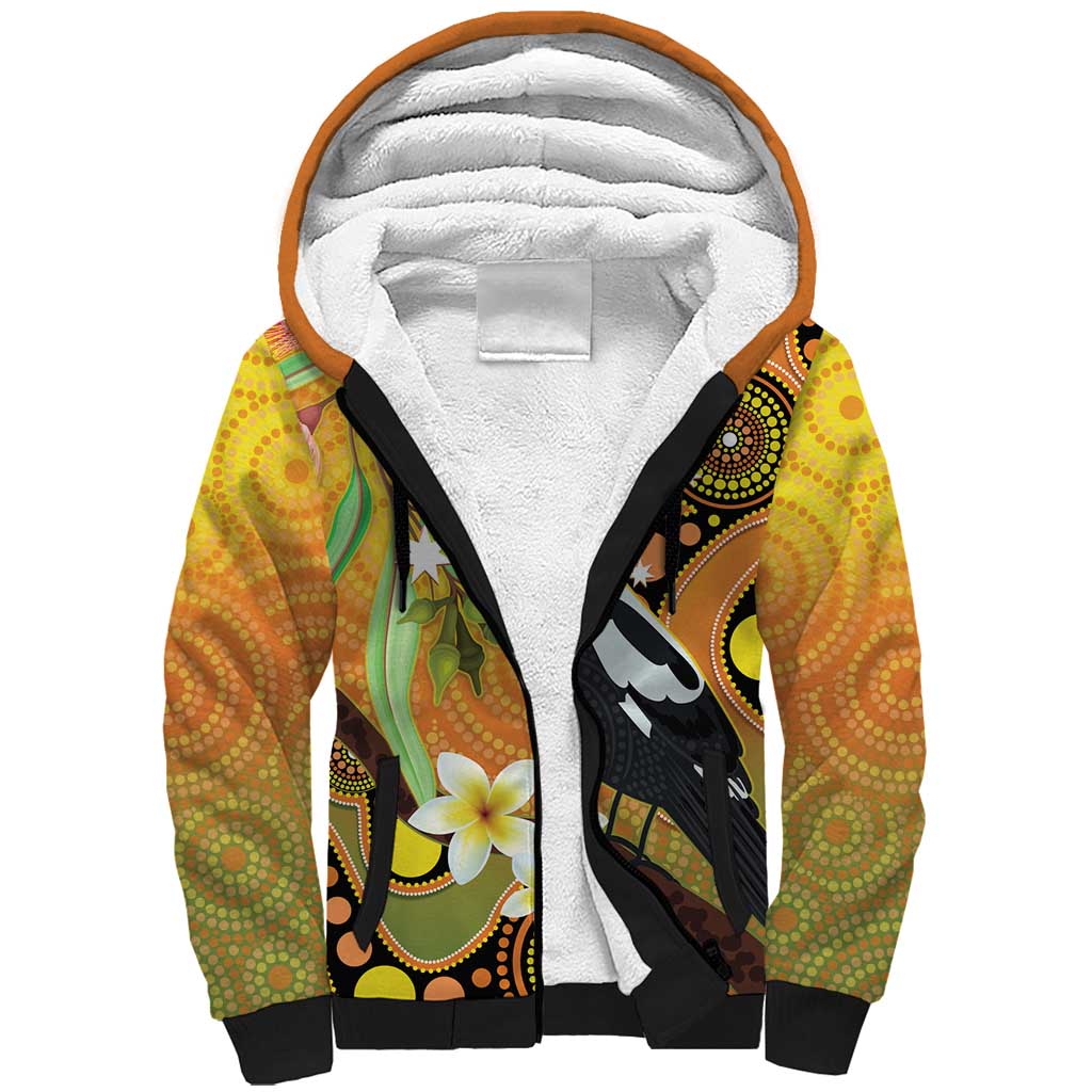 Australia Eucalyptus Flower And Magpie Sherpa Hoodie Aboriginal Art