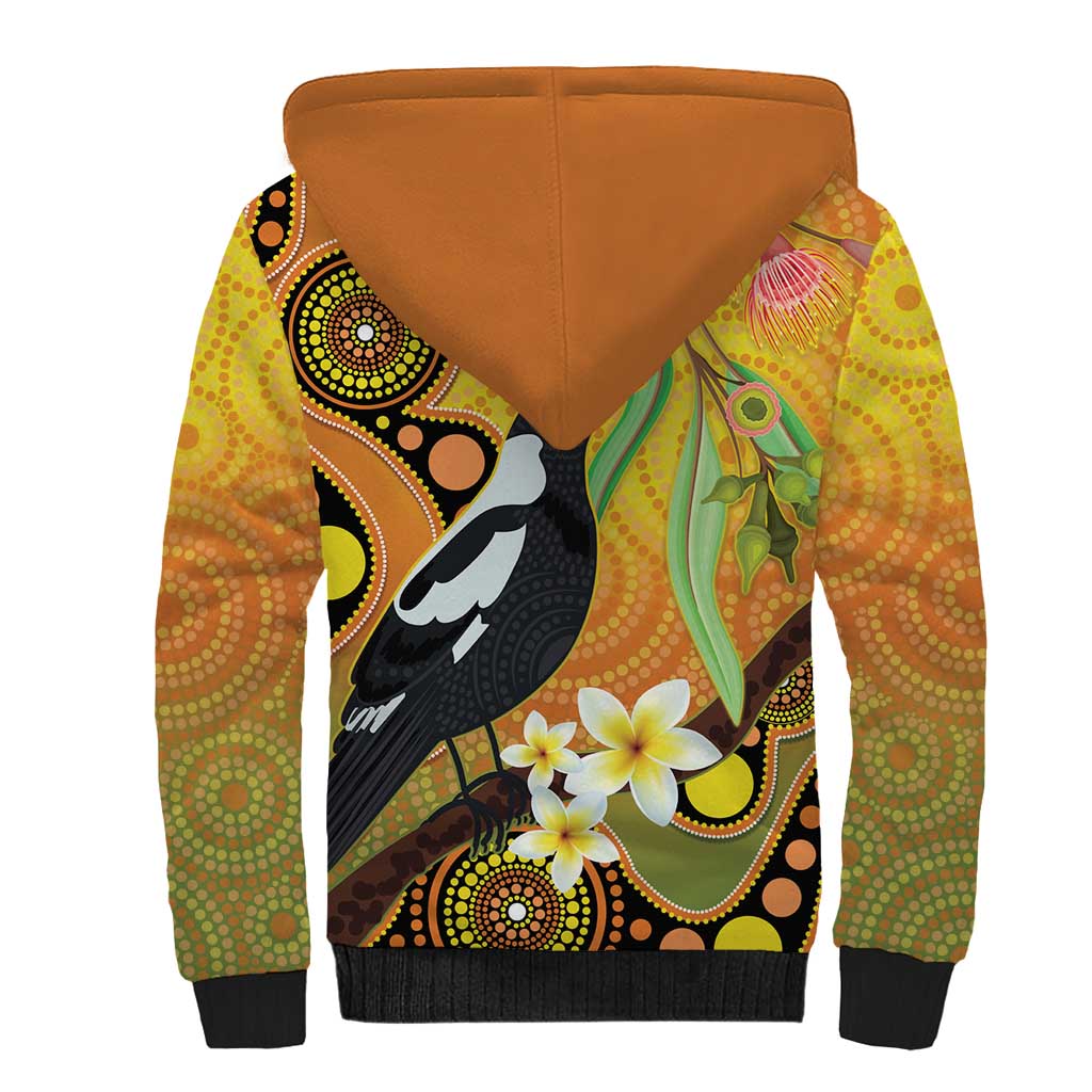 Australia Eucalyptus Flower And Magpie Sherpa Hoodie Aboriginal Art