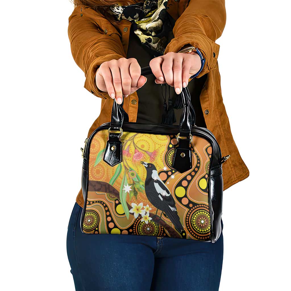 Australia Eucalyptus Flower And Magpie Shoulder Handbag Aboriginal Art