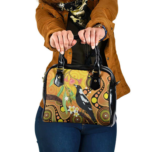 Australia Eucalyptus Flower And Magpie Shoulder Handbag Aboriginal Art