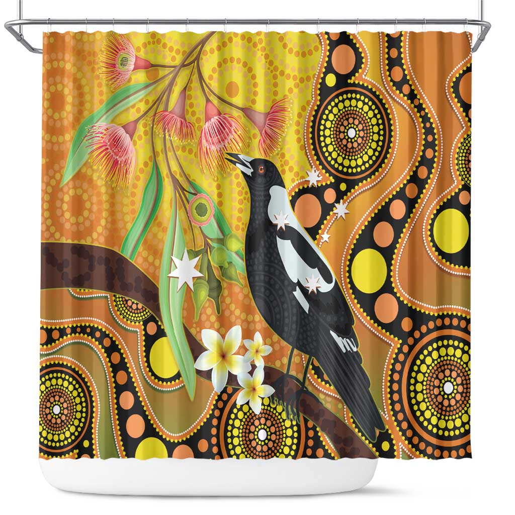 Australia Eucalyptus Flower And Magpie Shower Curtain Aboriginal Art