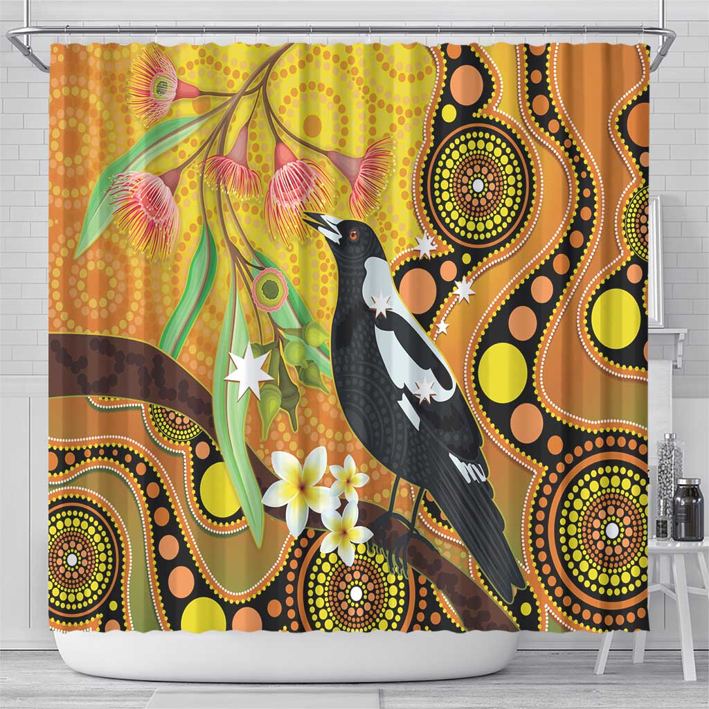 Australia Eucalyptus Flower And Magpie Shower Curtain Aboriginal Art