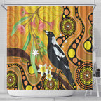 Australia Eucalyptus Flower And Magpie Shower Curtain Aboriginal Art
