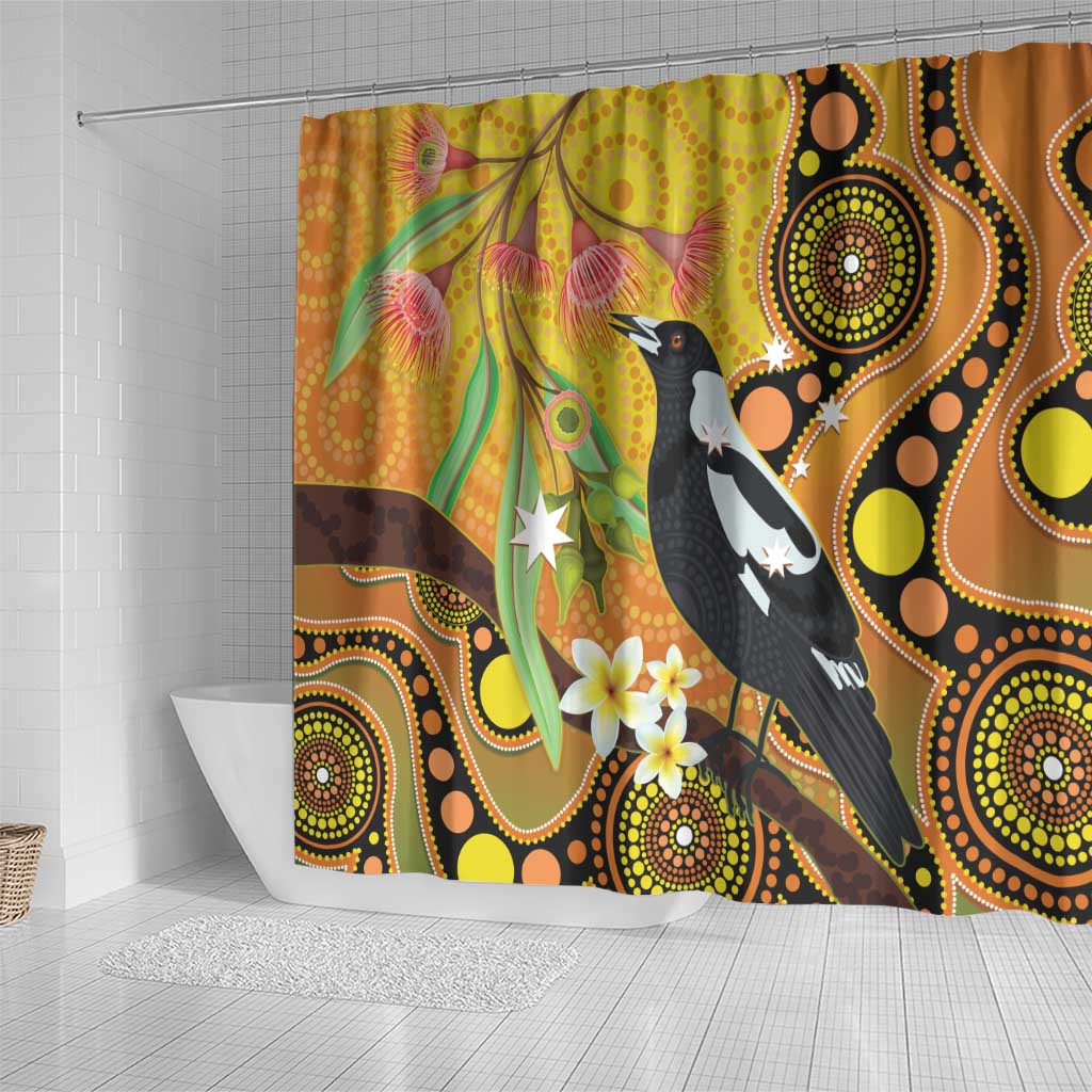 Australia Eucalyptus Flower And Magpie Shower Curtain Aboriginal Art