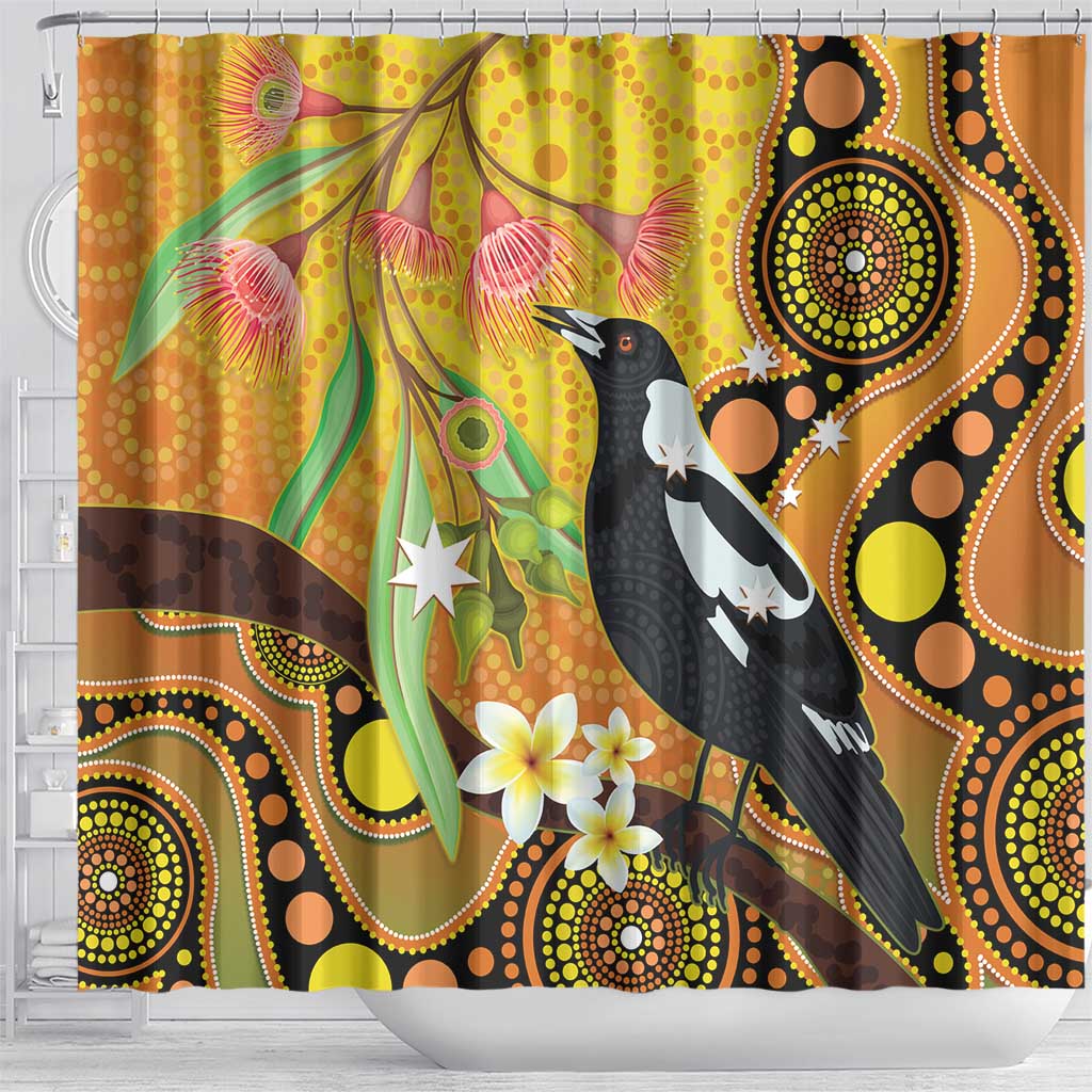 Australia Eucalyptus Flower And Magpie Shower Curtain Aboriginal Art