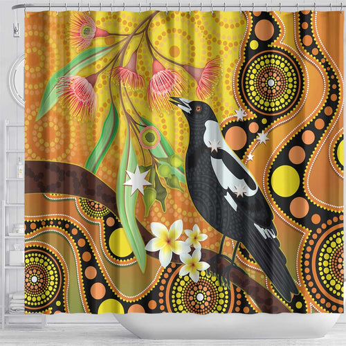 Australia Eucalyptus Flower And Magpie Shower Curtain Aboriginal Art