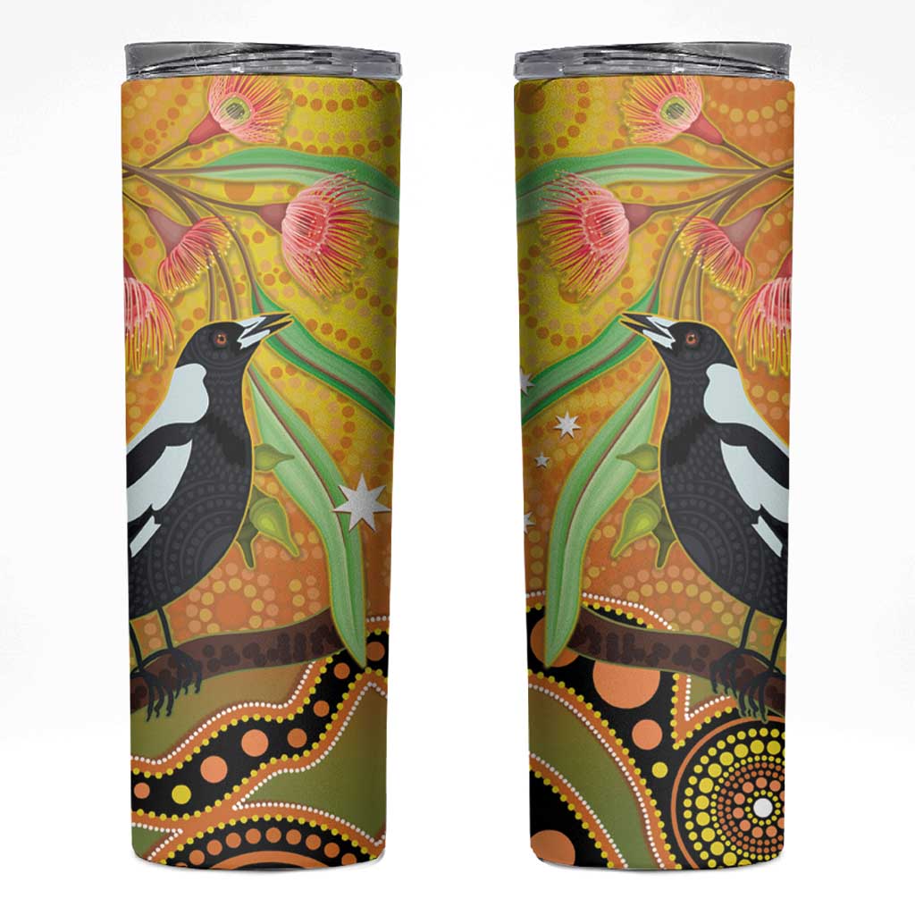 Australia Eucalyptus Flower And Magpie Skinny Tumbler Aboriginal Art