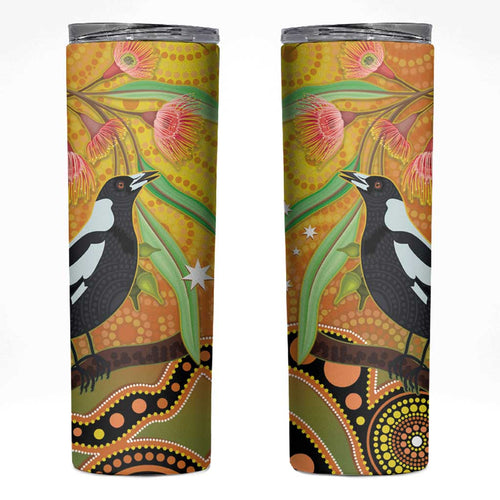 Australia Eucalyptus Flower And Magpie Skinny Tumbler Aboriginal Art