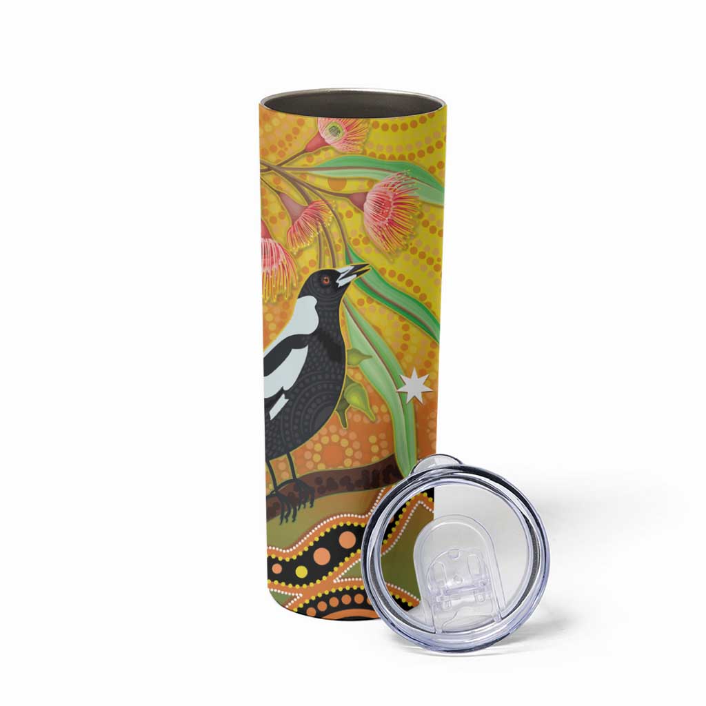 Australia Eucalyptus Flower And Magpie Skinny Tumbler Aboriginal Art