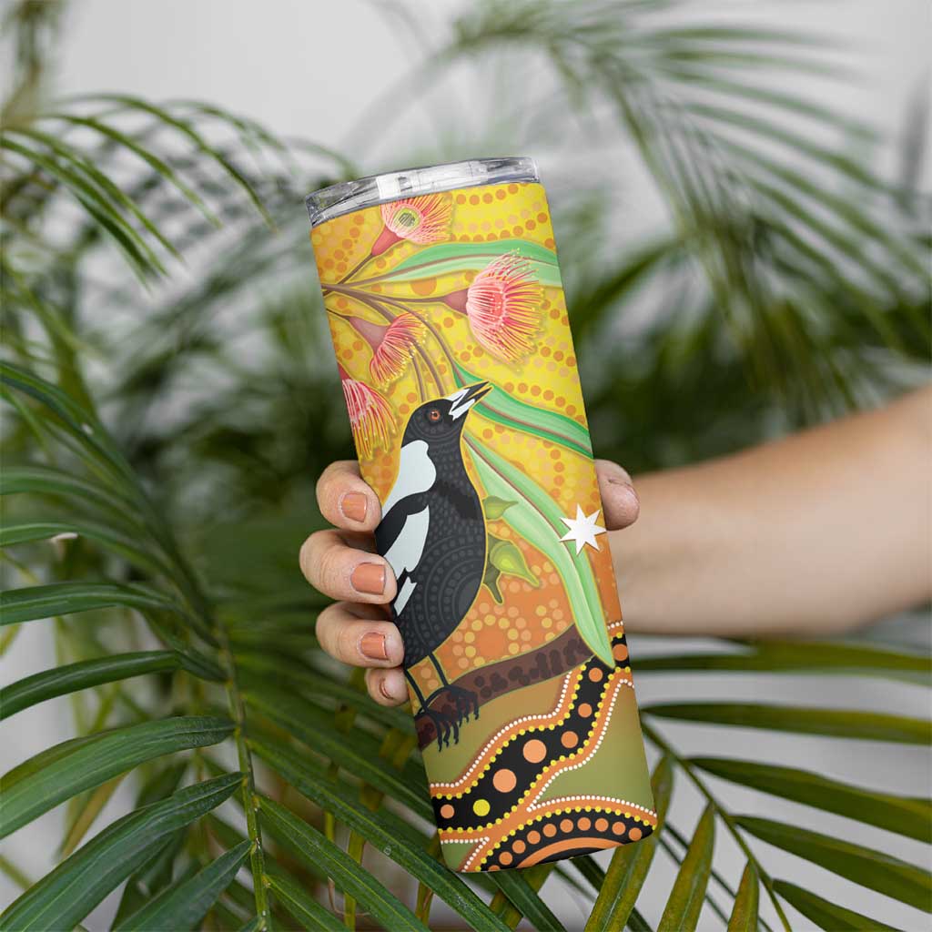 Australia Eucalyptus Flower And Magpie Skinny Tumbler Aboriginal Art