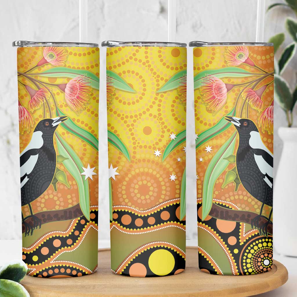 Australia Eucalyptus Flower And Magpie Skinny Tumbler Aboriginal Art