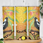 Australia Eucalyptus Flower And Magpie Skinny Tumbler Aboriginal Art