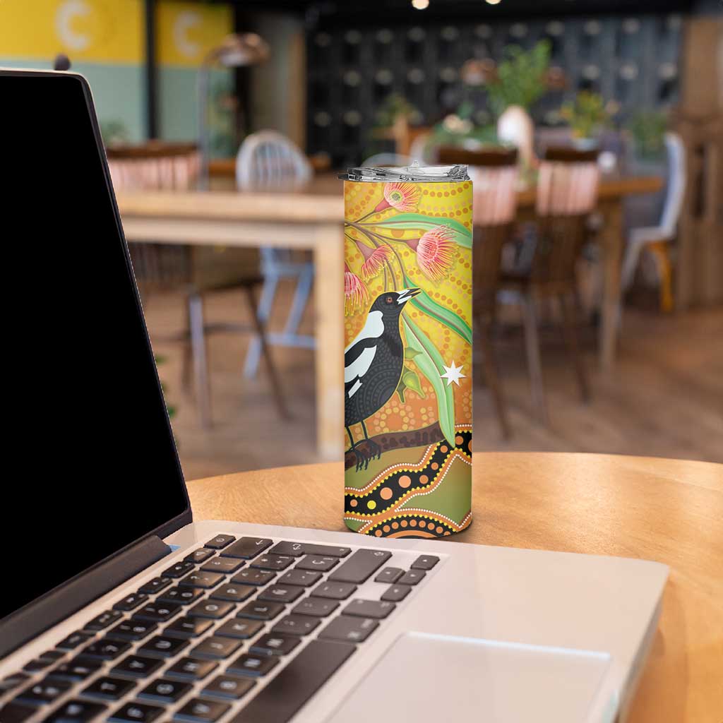 Australia Eucalyptus Flower And Magpie Skinny Tumbler Aboriginal Art