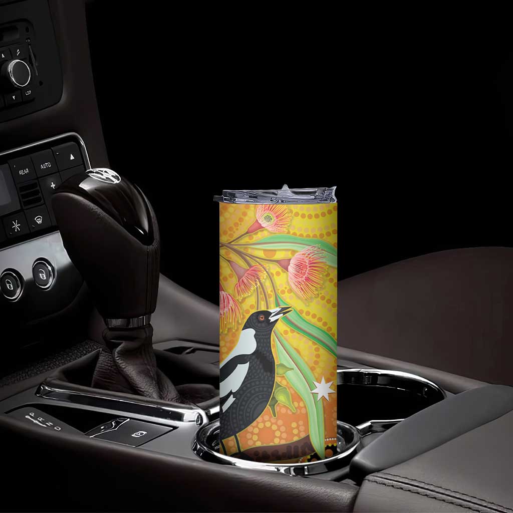 Australia Eucalyptus Flower And Magpie Skinny Tumbler Aboriginal Art