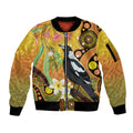 Australia Eucalyptus Flower And Magpie Sleeve Zip Bomber Jacket Aboriginal Art