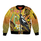 Australia Eucalyptus Flower And Magpie Sleeve Zip Bomber Jacket Aboriginal Art