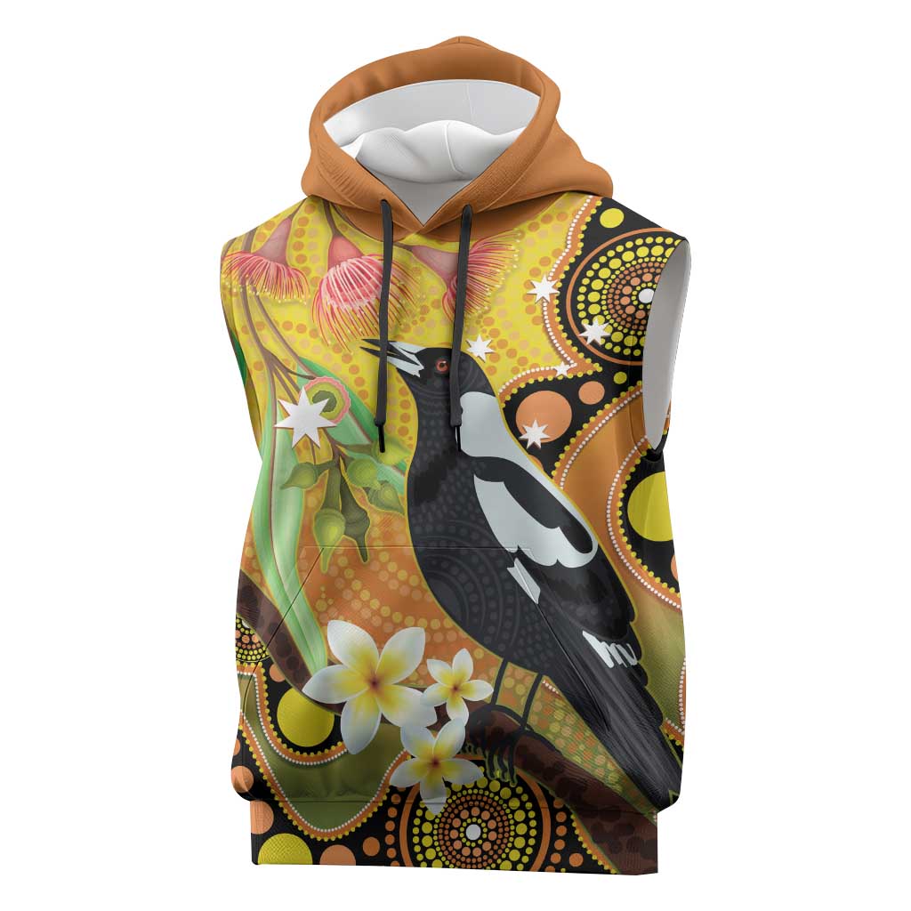 Australia Eucalyptus Flower And Magpie Sleeveless Hoodie Aboriginal Art - Aussie Hoodie