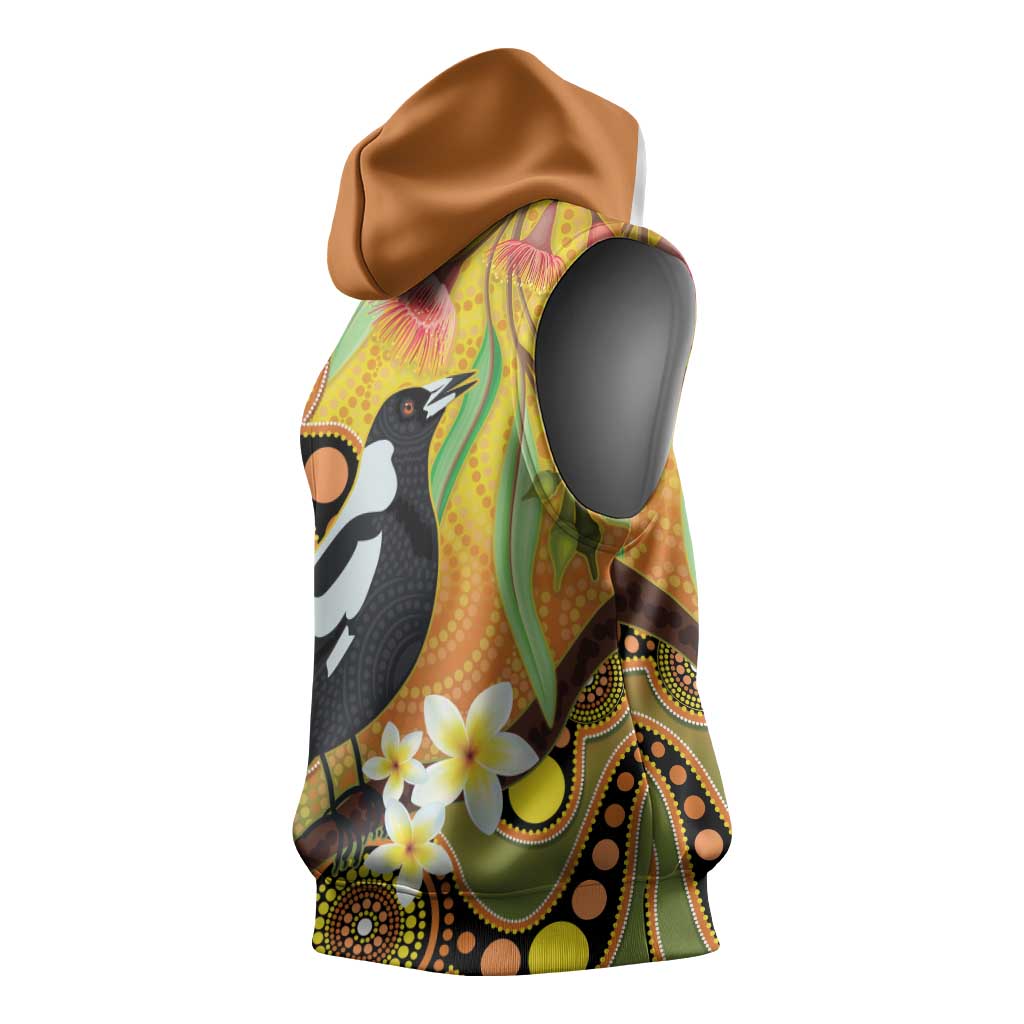 Australia Eucalyptus Flower And Magpie Sleeveless Hoodie Aboriginal Art - Aussie Hoodie