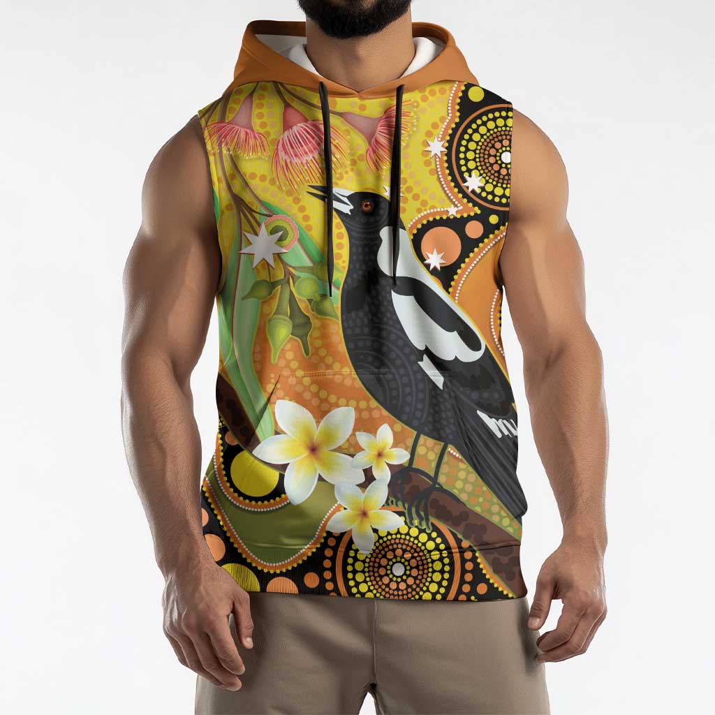 Australia Eucalyptus Flower And Magpie Sleeveless Hoodie Aboriginal Art - Aussie Hoodie