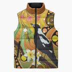 Australia Eucalyptus Flower And Magpie Sleeveless Puffer Jacket Aboriginal Art - Aussie Hoodie