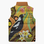 Australia Eucalyptus Flower And Magpie Sleeveless Puffer Jacket Aboriginal Art - Aussie Hoodie