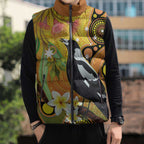 Australia Eucalyptus Flower And Magpie Sleeveless Puffer Jacket Aboriginal Art - Aussie Hoodie