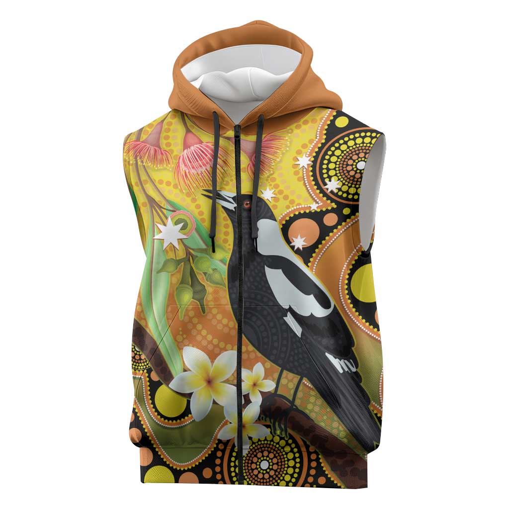 Australia Eucalyptus Flower And Magpie Sleeveless Zip Hoodie Aboriginal Art LT14