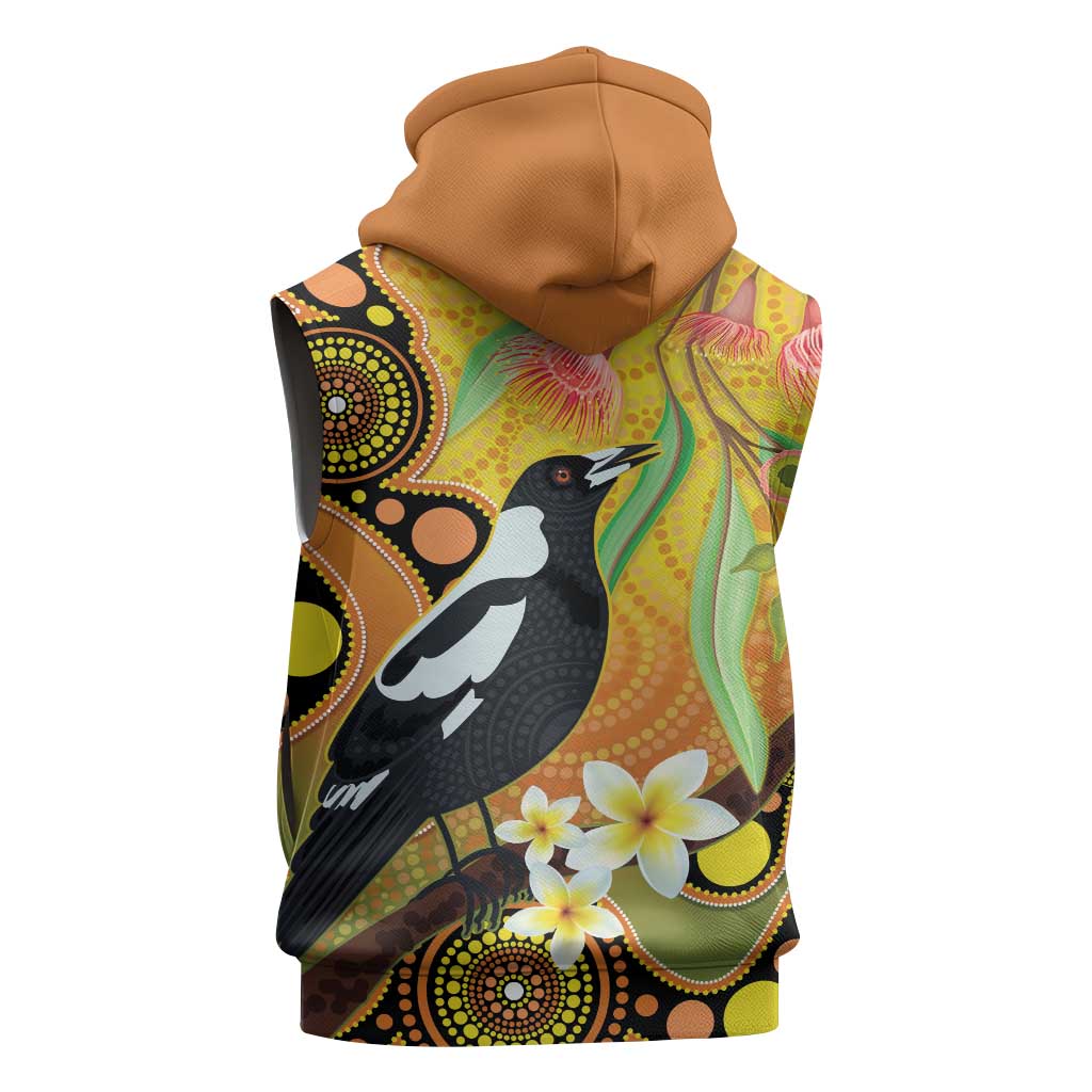 Australia Eucalyptus Flower And Magpie Sleeveless Zip Hoodie Aboriginal Art LT14