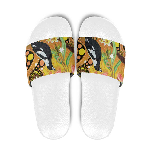Australia Eucalyptus Flower And Magpie Slide Sandals Aboriginal Art - Aussie Hoodie