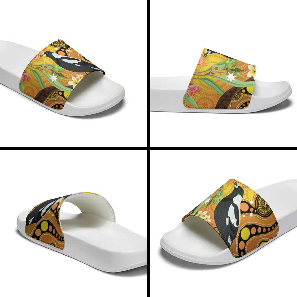Australia Eucalyptus Flower And Magpie Slide Sandals Aboriginal Art - Aussie Hoodie