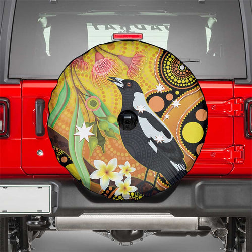 Australia Eucalyptus Flower And Magpie Spare Tire Cover Aboriginal Art
