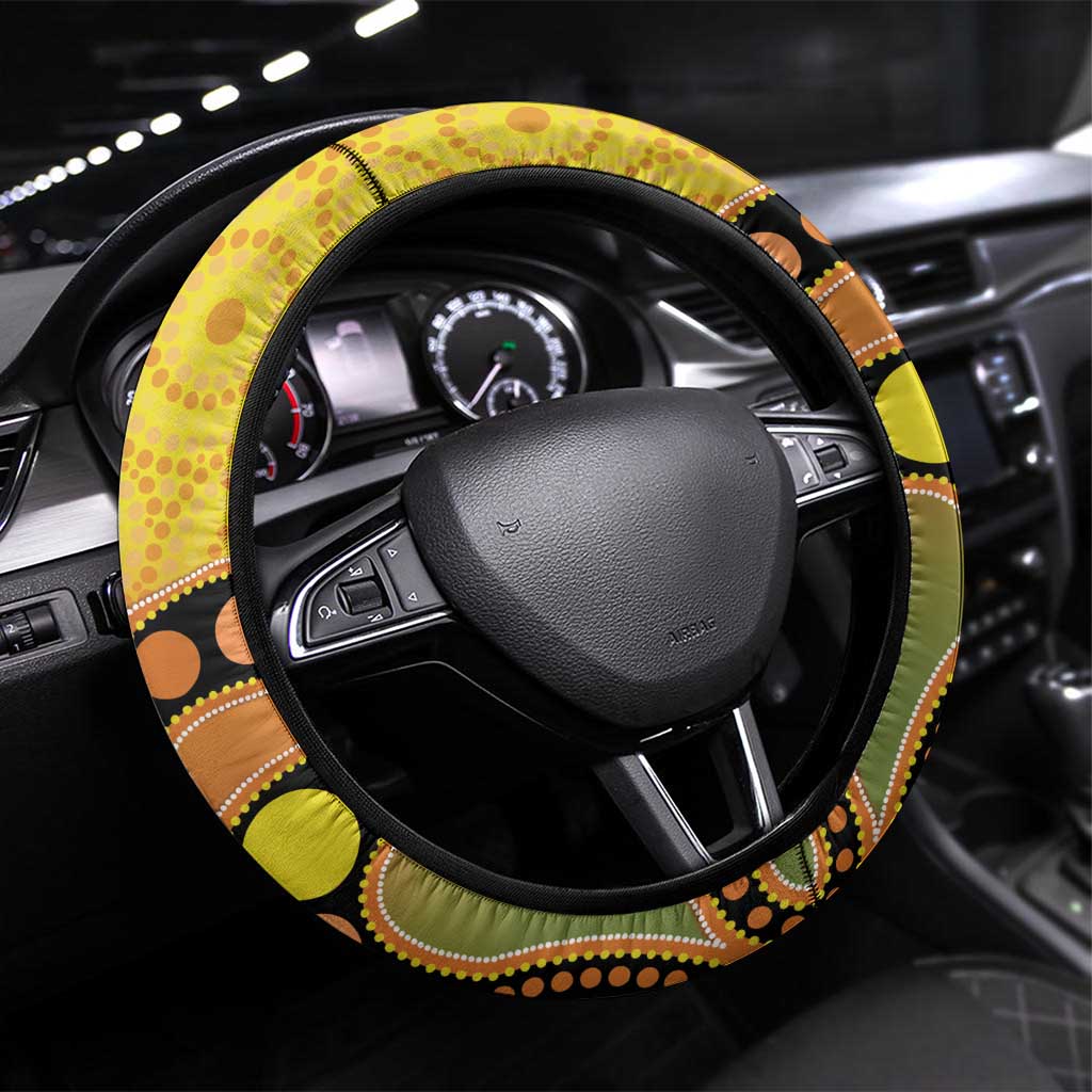 Australia Eucalyptus Flower And Magpie Steering Wheel Cover Aboriginal Art