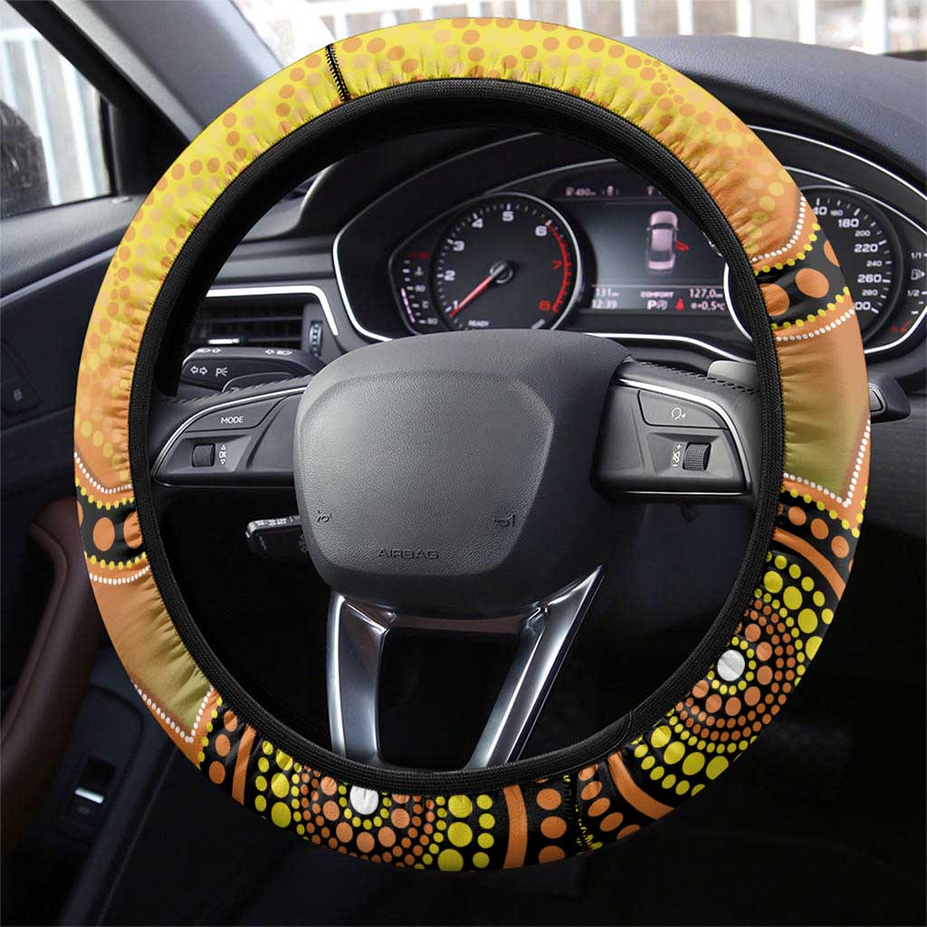 Australia Eucalyptus Flower And Magpie Steering Wheel Cover Aboriginal Art