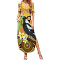 Australia Eucalyptus Flower And Magpie Summer Maxi Dress Aboriginal Art