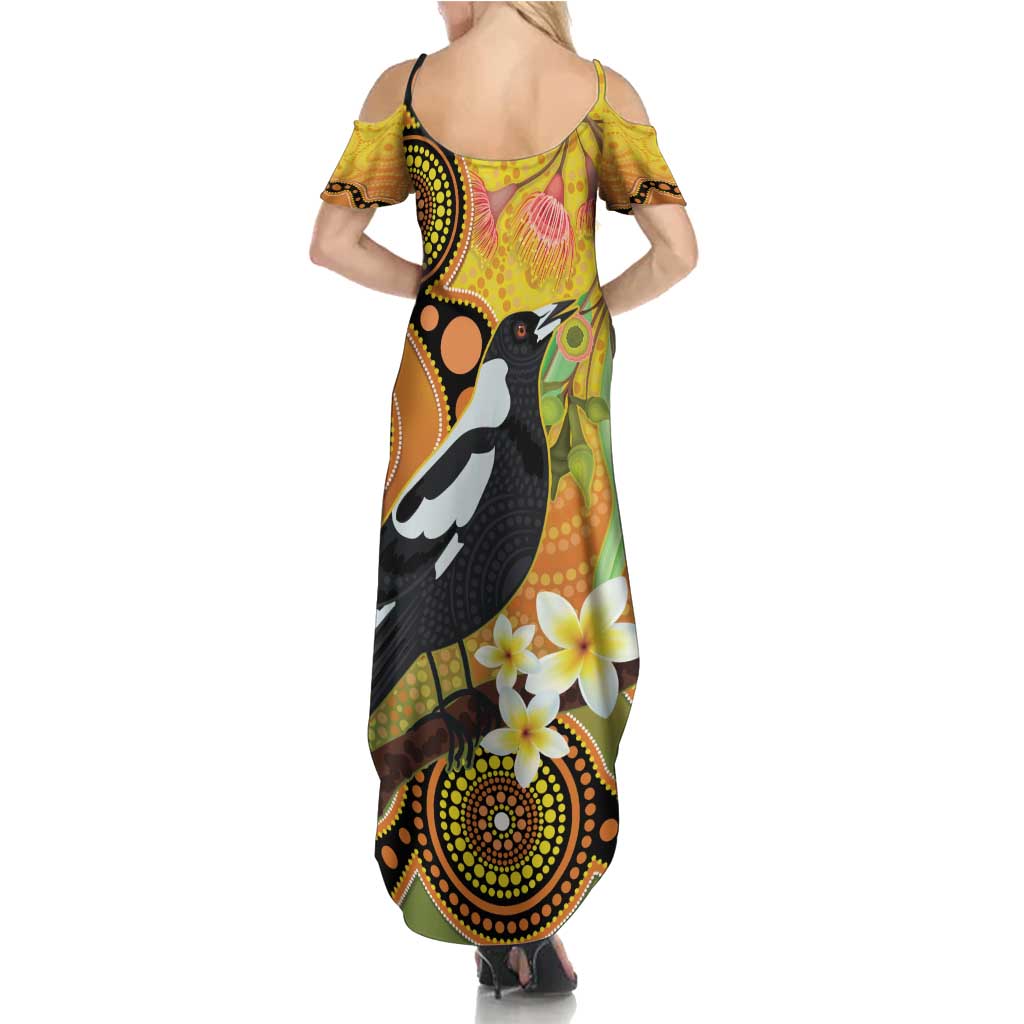 Australia Eucalyptus Flower And Magpie Summer Maxi Dress Aboriginal Art