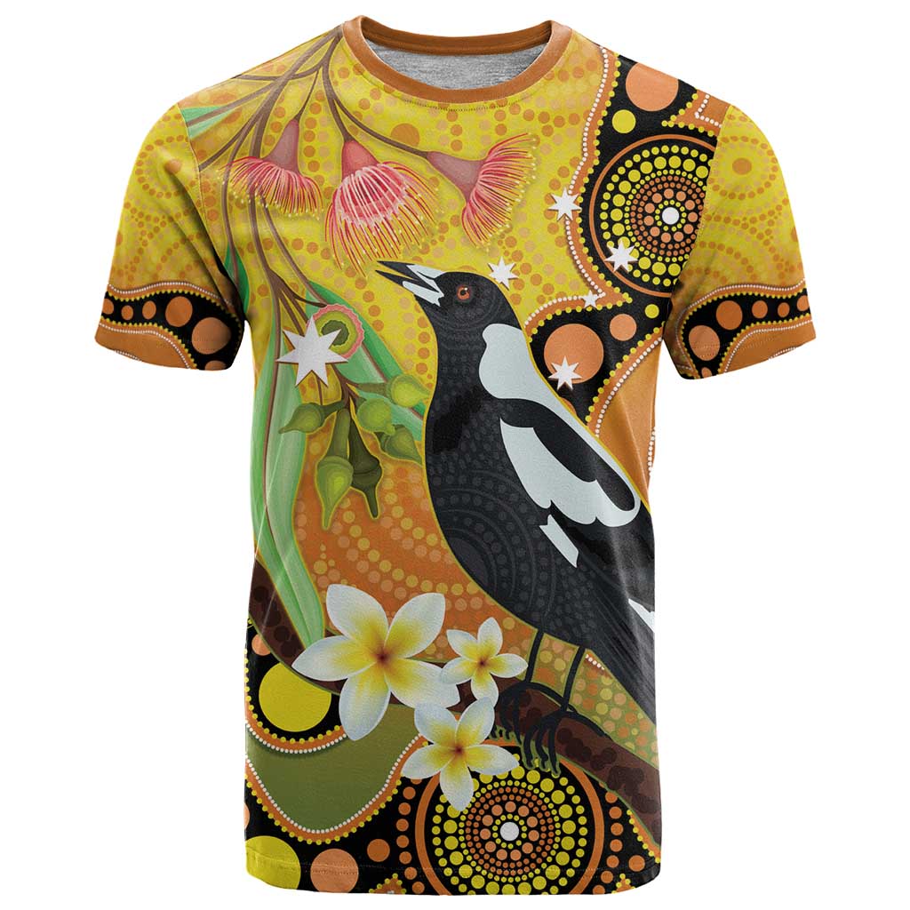 Australia Eucalyptus Flower And Magpie T Shirt Aboriginal Art
