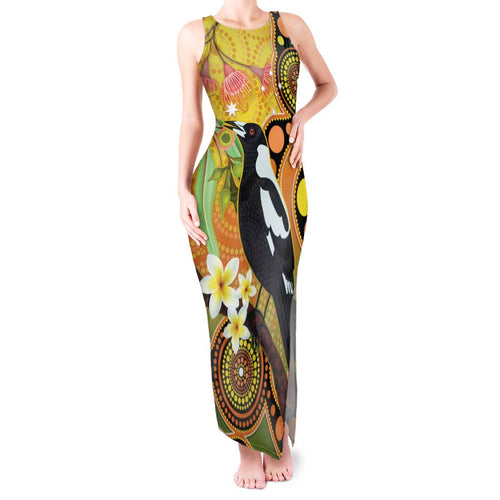 Australia Eucalyptus Flower And Magpie Tank Maxi Dress Aboriginal Art