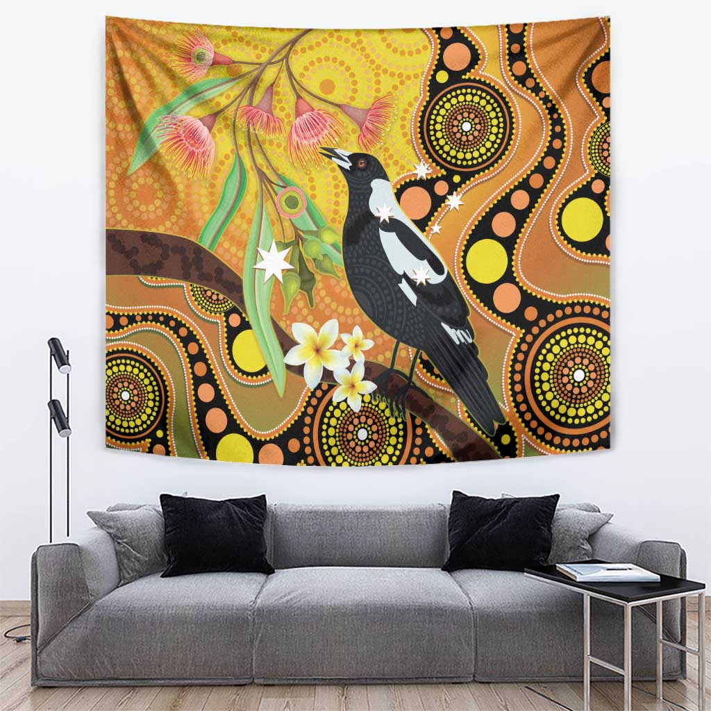 Australia Eucalyptus Flower And Magpie Tapestry Aboriginal Art