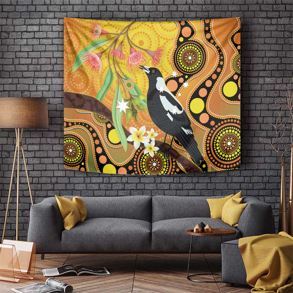Australia Eucalyptus Flower And Magpie Tapestry Aboriginal Art