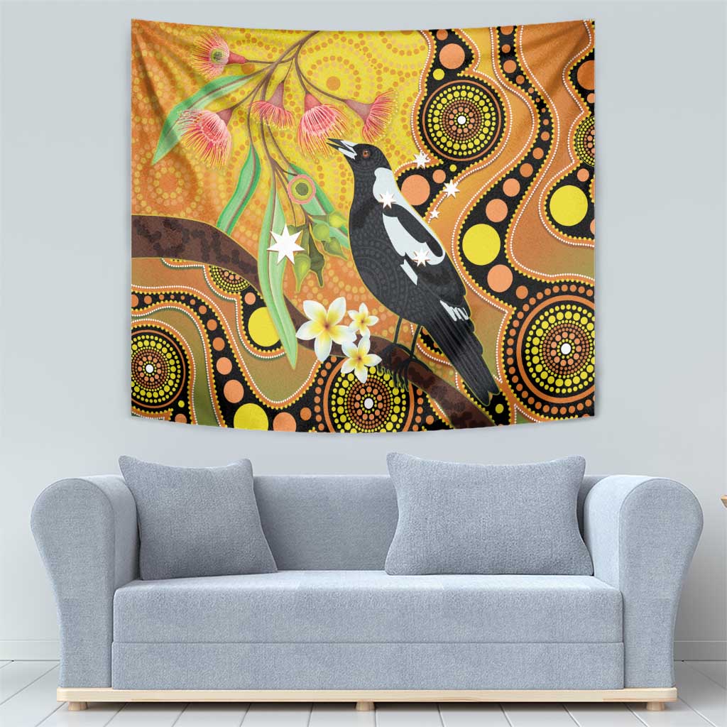 Australia Eucalyptus Flower And Magpie Tapestry Aboriginal Art