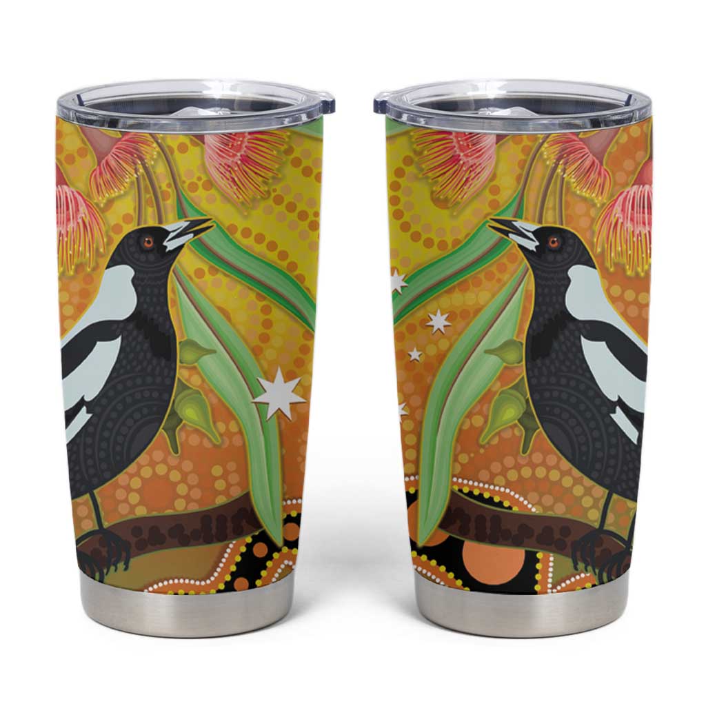 Australia Eucalyptus Flower And Magpie Tumbler Cup Aboriginal Art