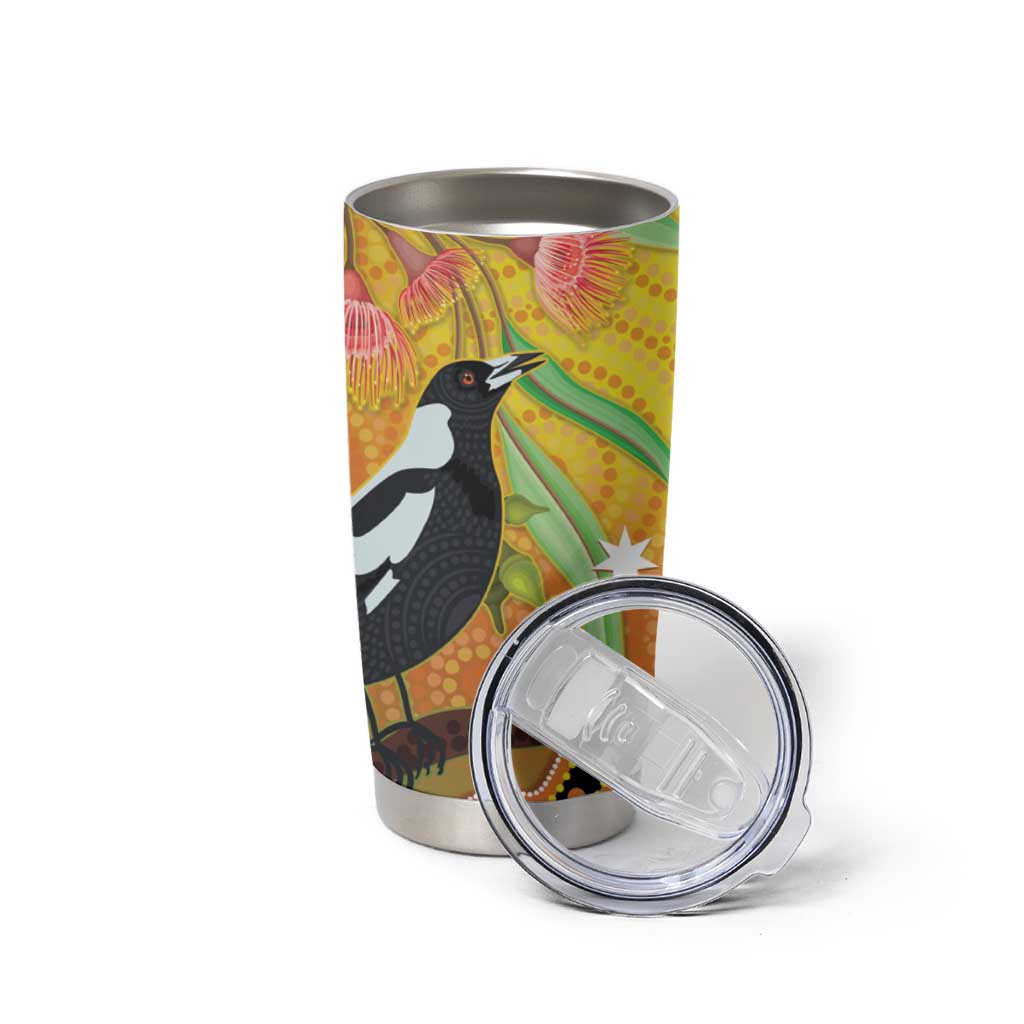 Australia Eucalyptus Flower And Magpie Tumbler Cup Aboriginal Art