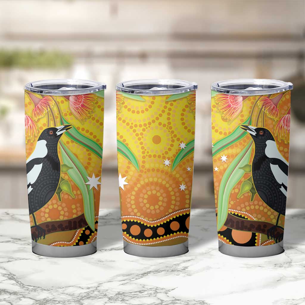 Australia Eucalyptus Flower And Magpie Tumbler Cup Aboriginal Art