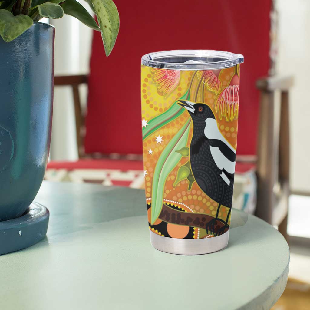 Australia Eucalyptus Flower And Magpie Tumbler Cup Aboriginal Art