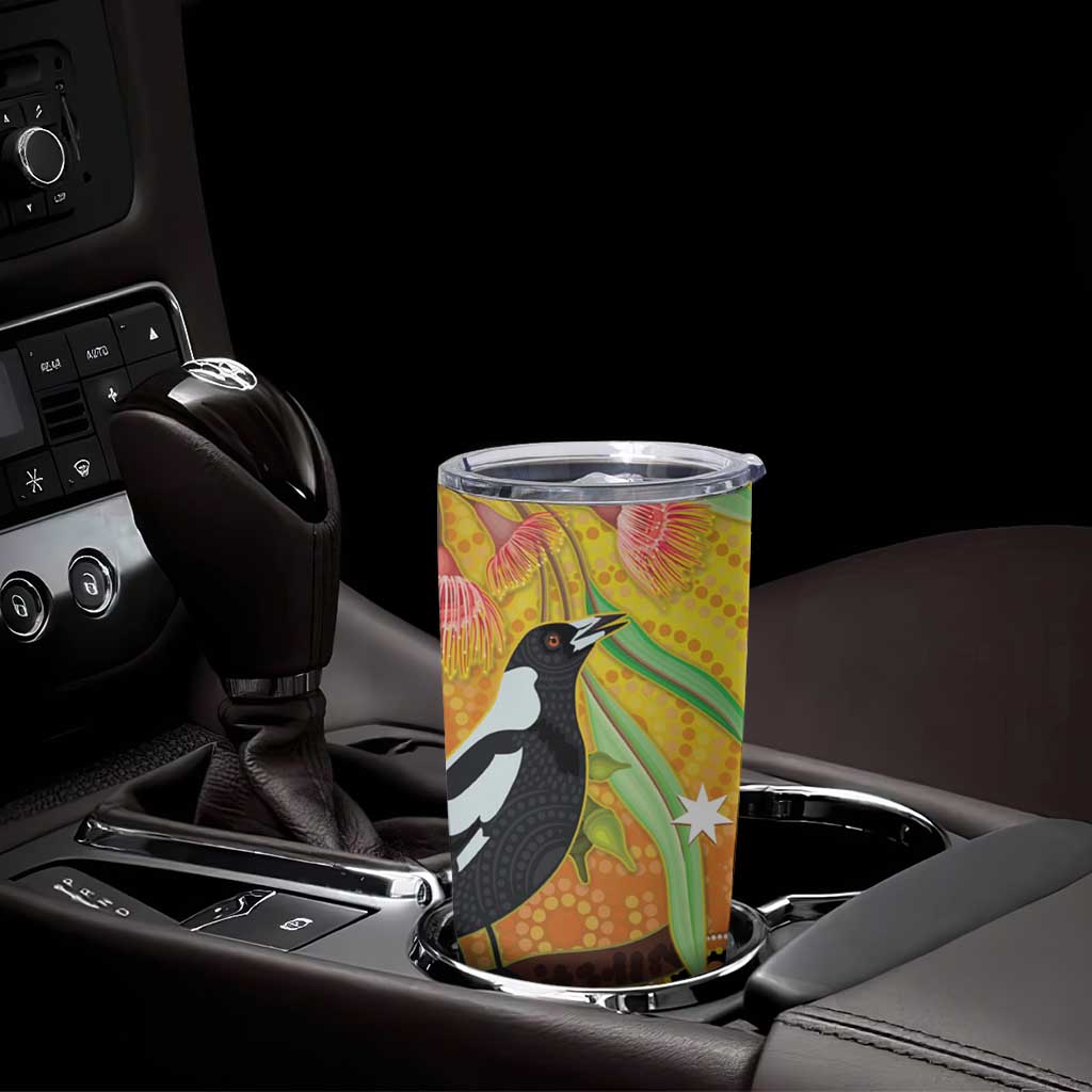 Australia Eucalyptus Flower And Magpie Tumbler Cup Aboriginal Art