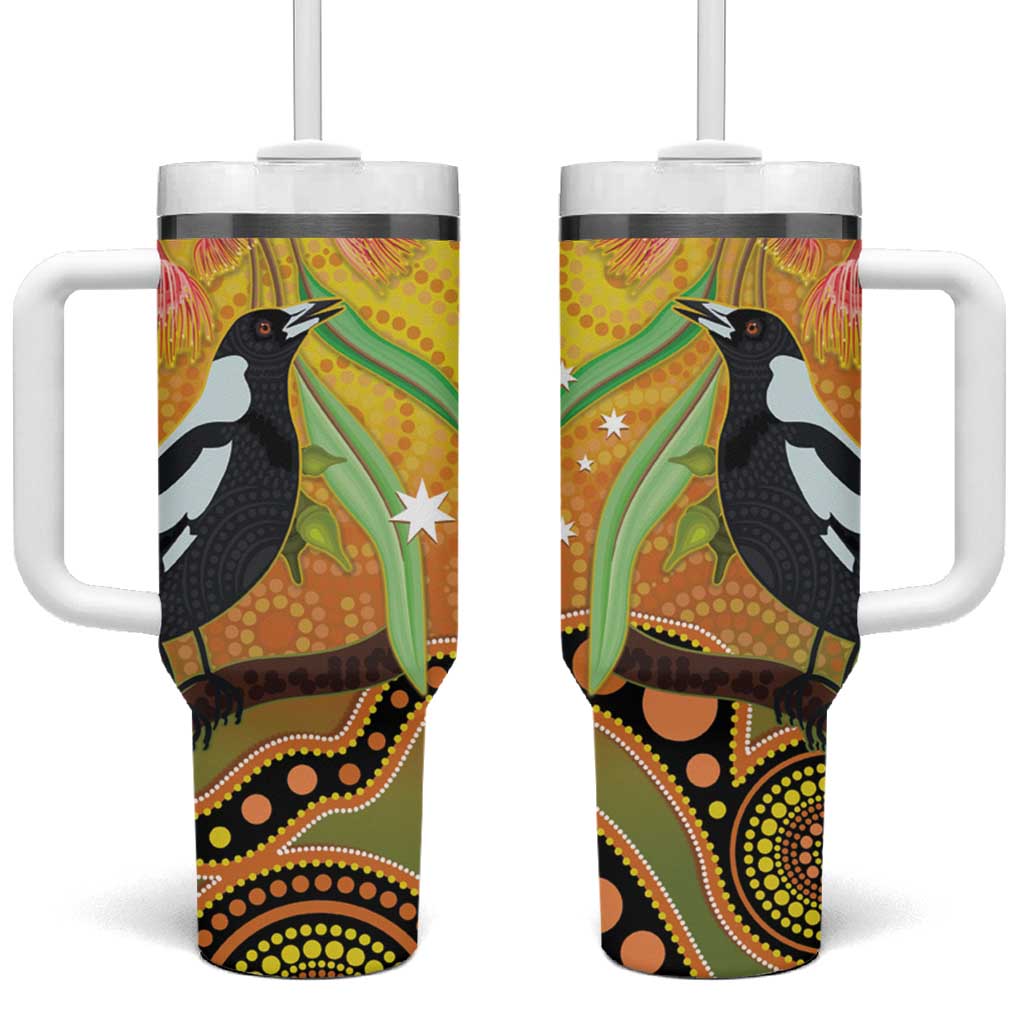 Australia Eucalyptus Flower And Magpie Tumbler With Handle Aboriginal Art