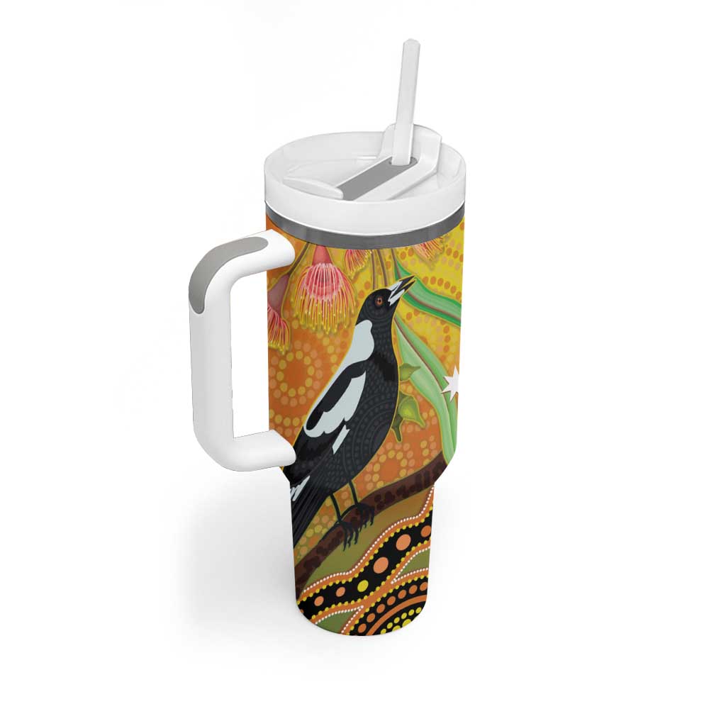 Australia Eucalyptus Flower And Magpie Tumbler With Handle Aboriginal Art